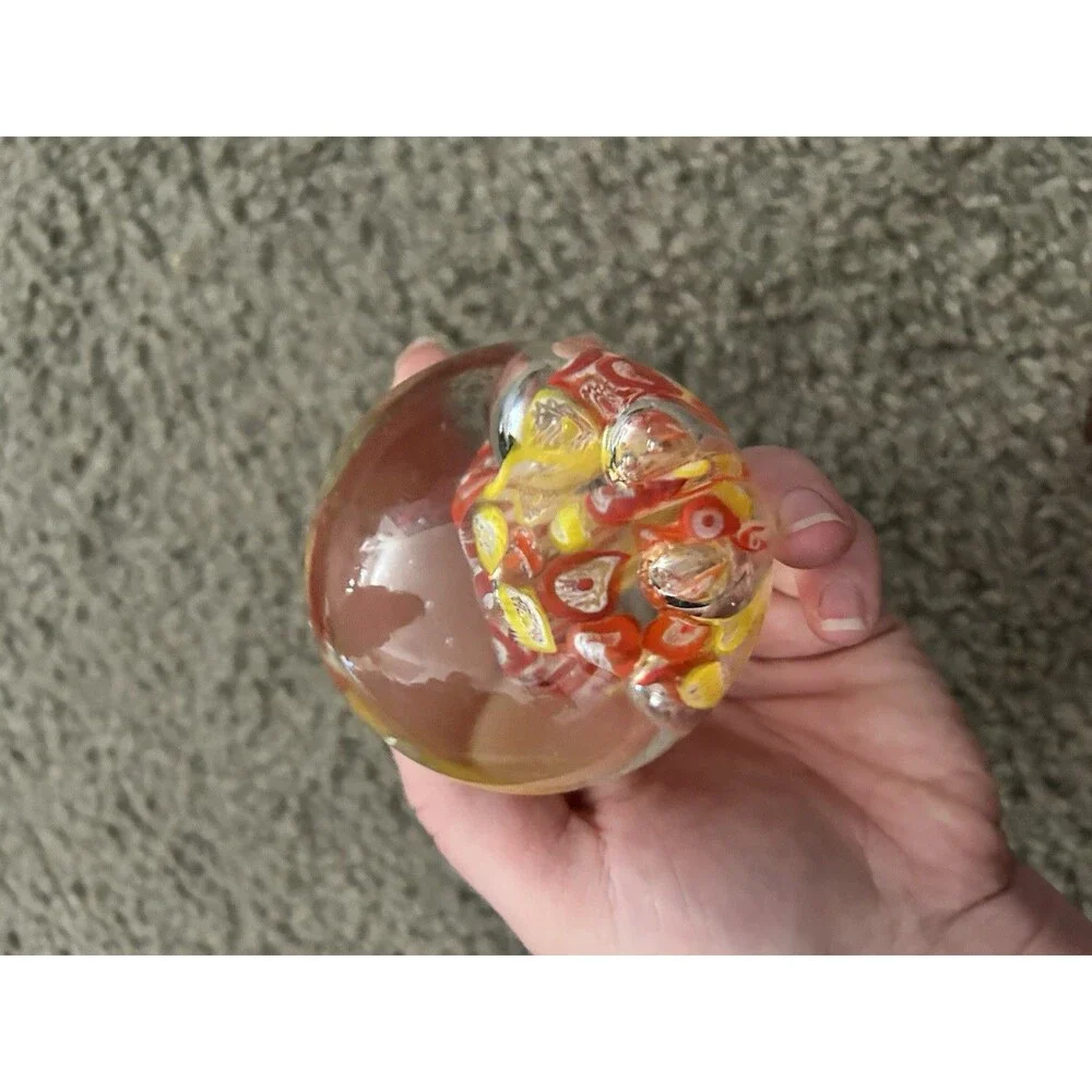 Art Glass Blown Paperweight Controlled Bubble Flower Petals Spring Colors